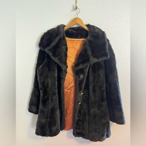 Vintage Fur Coat Jacket Hollywood Glam Mobwife Brown 60s Chic Retro